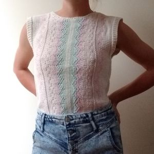 Vintage One Step Up Pastel Rainbow Knit Vest Top